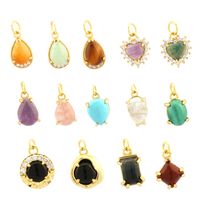 Simple Style Oval Water Droplets Heart Shape Stone Copper Plating Inlay Zircon 18k Gold Plated Charms main image 9