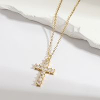 Vintage Style Cross Stainless Steel Copper Plating Inlay Zircon Gold Plated Pendant Necklace sku image 1