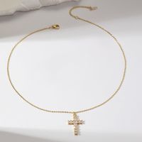 Vintage Style Cross Stainless Steel Copper Plating Inlay Zircon Gold Plated Pendant Necklace main image 5