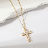 Vintage Style Cross Stainless Steel Copper Plating Inlay Zircon Gold Plated Pendant Necklace main image 3