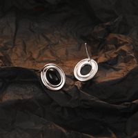 1 Pair Simple Style Classic Style Round Plating Inlay Sterling Silver Agate 24k Gold Plated White Gold Plated Ear Studs main image 4