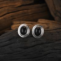 1 Pair Simple Style Classic Style Round Plating Inlay Sterling Silver Agate 24k Gold Plated White Gold Plated Ear Studs sku image 1
