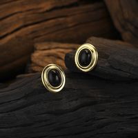 1 Pair Simple Style Classic Style Round Plating Inlay Sterling Silver Agate 24k Gold Plated White Gold Plated Ear Studs sku image 2