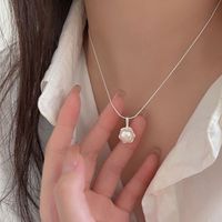 Simple Style Round Sterling Silver Plating Inlay Freshwater Pearl Silver Plated Pendant Necklace sku image 1