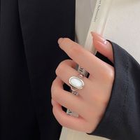 Simple Style Commute Round Sterling Silver Plating Inlay Shell 24k Gold Plated White Gold Plated Rings sku image 1