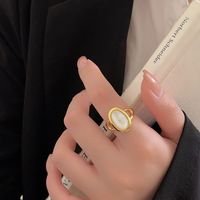 Simple Style Commute Round Sterling Silver Plating Inlay Shell 24k Gold Plated White Gold Plated Rings sku image 2