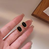 1 Pair Simple Style Classic Style Oval Plating Inlay Sterling Silver Agate 24k Gold Plated Ear Studs main image 1