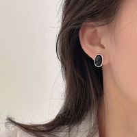 1 Pair Simple Style Classic Style Oval Plating Inlay Sterling Silver Agate 24k Gold Plated Ear Studs main image 5