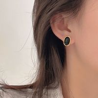 1 Pair Simple Style Classic Style Oval Plating Inlay Sterling Silver Agate 24k Gold Plated Ear Studs sku image 2