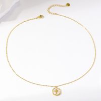 Wholesale Vintage Style Cross Stainless Steel Plating Inlay 18k Gold Plated Shell Pendant Necklace main image 4