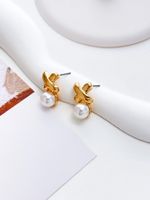 1 Pair Simple Style Round Inlay Alloy Pearl Ear Studs main image 2