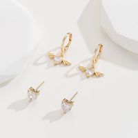 2 Pairs Simple Style Wings Plating Inlay Alloy Zircon Gold Plated Ear Studs main image 3