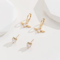 2 Pairs Simple Style Wings Plating Inlay Alloy Zircon Gold Plated Ear Studs main image 5