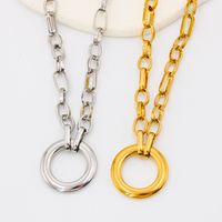 304 Stainless Steel 18K Gold Plated Vintage Style Plating Circle Solid Color Pendant Necklace main image 4