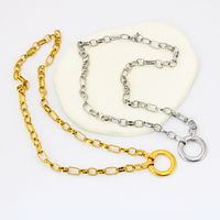 304 Stainless Steel 18K Gold Plated Vintage Style Plating Circle Solid Color Pendant Necklace main image 7