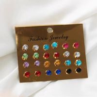 12 Pieces Simple Style Classic Style Circle Inlay Alloy Rhinestones Ear Studs main image 4