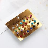 12 Pieces Simple Style Classic Style Circle Inlay Alloy Rhinestones Ear Studs main image 3