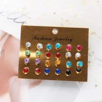 12 Pieces Simple Style Classic Style Circle Inlay Alloy Rhinestones Ear Studs main image 1