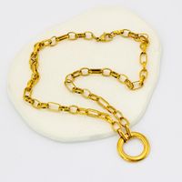 304 Stainless Steel 18K Gold Plated Vintage Style Plating Circle Solid Color Pendant Necklace sku image 2