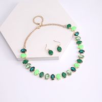 Elegant Nordic Style Oval Synthetics Alloy Inlay Artificial Gemstones Gold Plated Women's Earrings Necklace main image 5