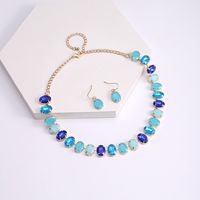 Elegant Nordic Style Oval Synthetics Alloy Inlay Artificial Gemstones Gold Plated Women's Earrings Necklace main image 4