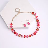 Elegant Nordic Style Oval Synthetics Alloy Inlay Artificial Gemstones Gold Plated Women's Earrings Necklace main image 3