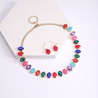 Elegant Nordic Style Oval Synthetics Alloy Inlay Artificial Gemstones Gold Plated Women's Earrings Necklace main image 1
