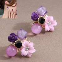 1 Pair Sweet Flower Plating Inlay Alloy Resin Ear Studs main image 1