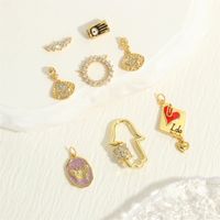 Simple Style Heart Shape Eye Butterfly Copper Enamel Plating Inlay Zircon 18k Gold Plated Charms main image 10