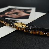 Vintage Style Feather Stainless Steel Pu Leather Tiger Eye Tiger Eye Men's Bracelets main image 3