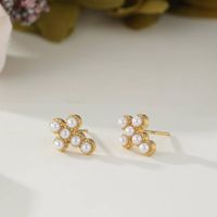 1 Pair Retro Cross Plating Inlay 304 Stainless Steel Pearl 18K Gold Plated Ear Studs main image 3