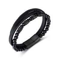 Vintage Style Solid Color Stainless Steel Pu Leather Agate Braid Handmade Agate Men's Bangle sku image 2