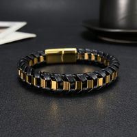 Vintage Style Simple Style Splicing Pu Leather Patchwork No Inlay Men's Bangle main image 2