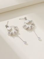 1 Pair Elegant Solid Color Flower Plating Hollow Out Inlay Alloy Artificial Diamond Drop Earrings main image 2