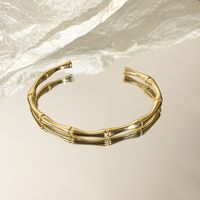 Copper 18K Gold Plated White-Plated K Basic Classic Style Plating Bamboo Bangle main image 5