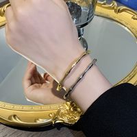 Copper 18K Gold Plated White-Plated K Basic Classic Style Plating Bamboo Bangle main image 7