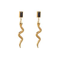 1 Pair Simple Style Snake Plating Inlay Stainless Steel Zircon Drop Earrings sku image 1