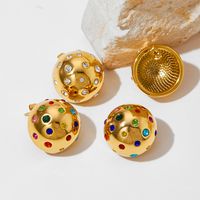 1 Pair Simple Style Classic Style Geometric Plating Inlay 304 Stainless Steel Zircon 16K Gold Plated White Gold Plated Gold Plated Ear Studs main image 5