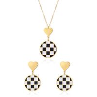 Vintage Style Heart Shape Checkered Stainless Steel Plating Jewelry Set main image 6