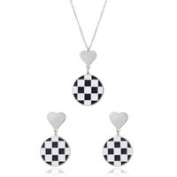 Vintage Style Heart Shape Checkered Stainless Steel Plating Jewelry Set main image 5