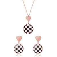 Vintage Style Heart Shape Checkered Stainless Steel Plating Jewelry Set main image 4