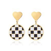 Vintage Style Heart Shape Checkered Stainless Steel Plating Jewelry Set main image 3