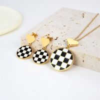 Vintage Style Heart Shape Checkered Stainless Steel Plating Jewelry Set main image 2