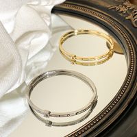 Copper 18K Gold Plated Basic Korean Style Plating Inlay Letter Zircon Bangle main image 10