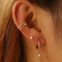 3 Pieces Vintage Style Circle Rhombus Plating Inlay Copper Zircon Gold Plated Hoop Earrings main image 1