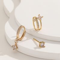 3 Pieces Vintage Style Circle Rhombus Plating Inlay Copper Zircon Gold Plated Hoop Earrings main image 5