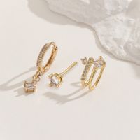 3 Pieces Vintage Style Circle Rhombus Plating Inlay Copper Zircon Gold Plated Hoop Earrings main image 3