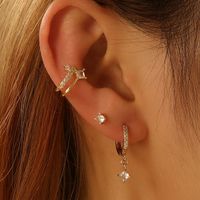 3 Pieces Vintage Style Circle Rhombus Plating Inlay Copper Zircon Gold Plated Hoop Earrings main image 4
