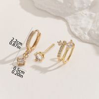 3 Pieces Vintage Style Circle Rhombus Plating Inlay Copper Zircon Gold Plated Hoop Earrings main image 2