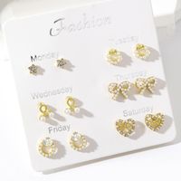 6 Pairs Cute Pentagram Heart Shape Plating Inlay Alloy Pearl Gold Plated Ear Studs main image 1